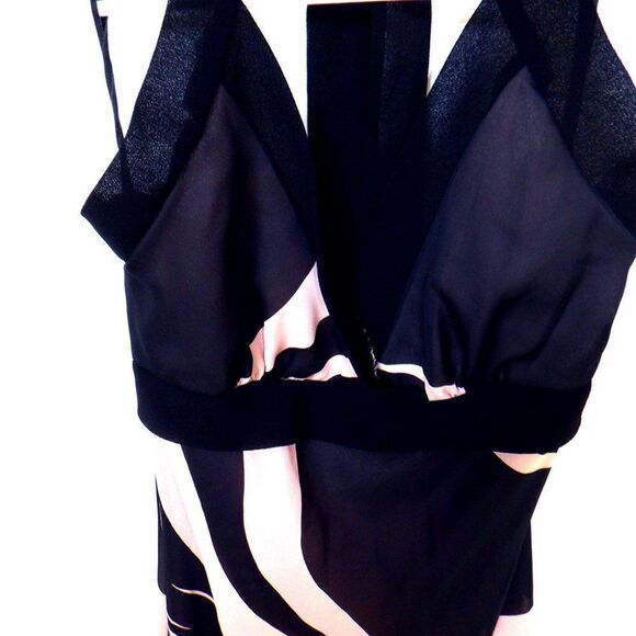 Junior womens black and pink swirl halter top asymmetrical dress - Picture 4 of 4